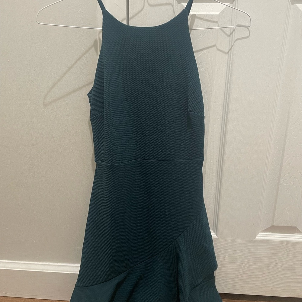 Aqua Green Asymmetrical Halter Sheath Dress
